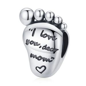 S925 Sterling Silver I Love You Mom Babies Foot European Style Charm Bead